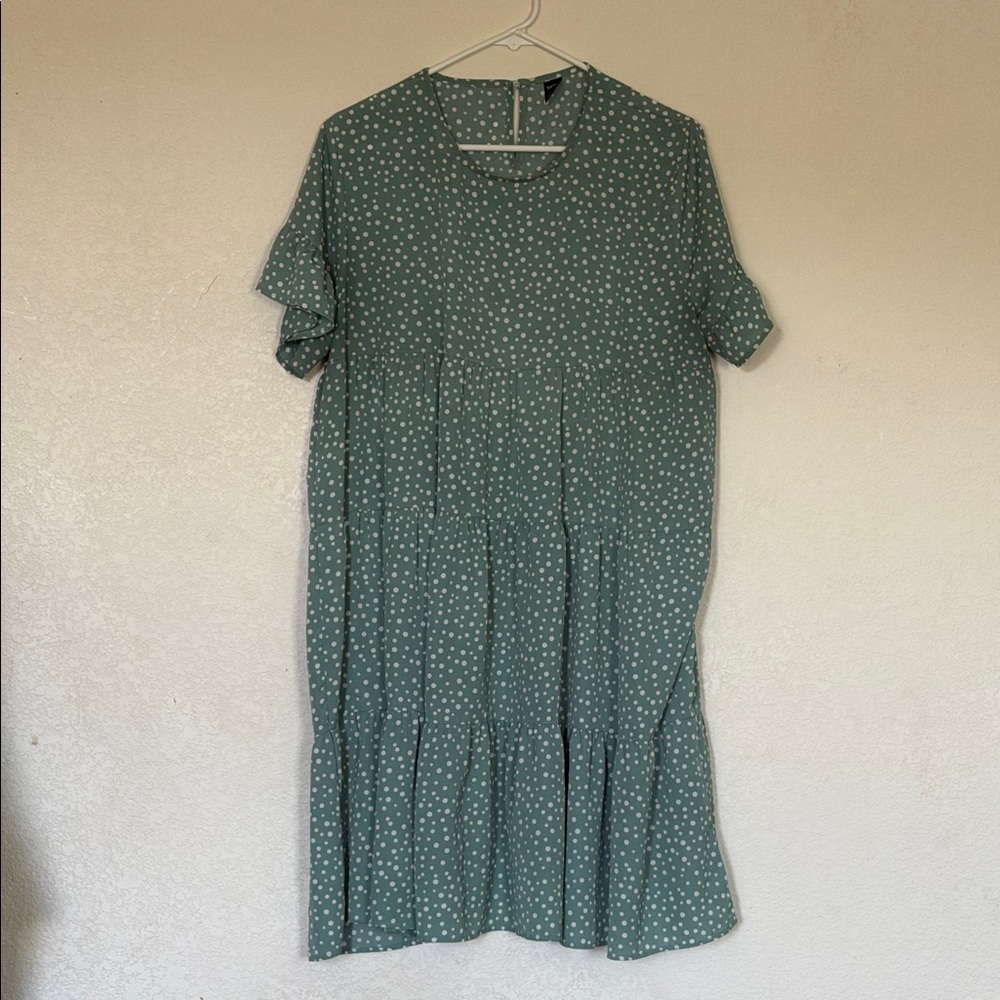 SHEIN Sage Green Polka Dot Tiered Midi Dress